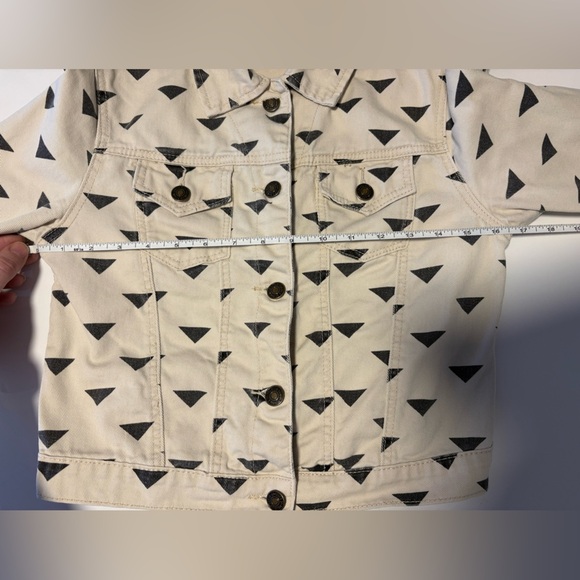 Vintage Forever 21 Cropped Denim Jacket - Black/Beige Triangle Print - Size S - Picture 12 of 12